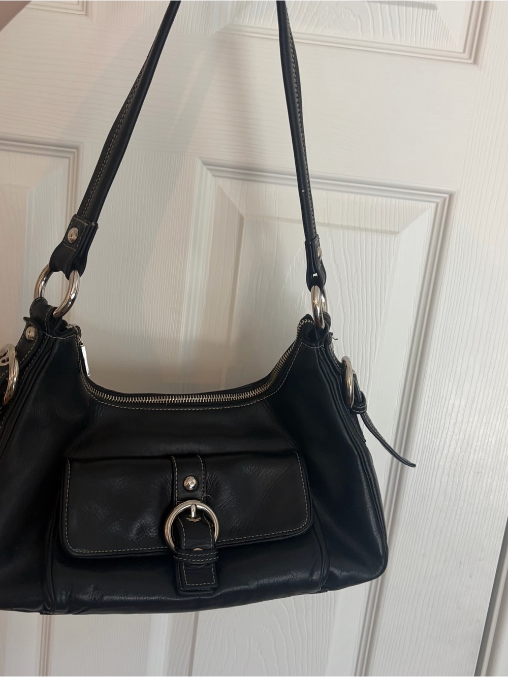 PERLINA Vintage Black Leather Shoulder Bag